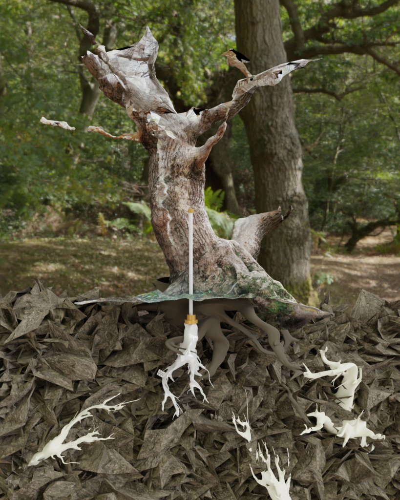 Synthetic Tree Root Communicator for the Wood Wide Web. Digitaal Bomen Monument - Studio Dáárheen kunstenaar - Nicole Spit , Castricum